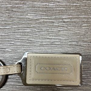 Coach Cream Leather Logo Keyring Tag with Silver Trim